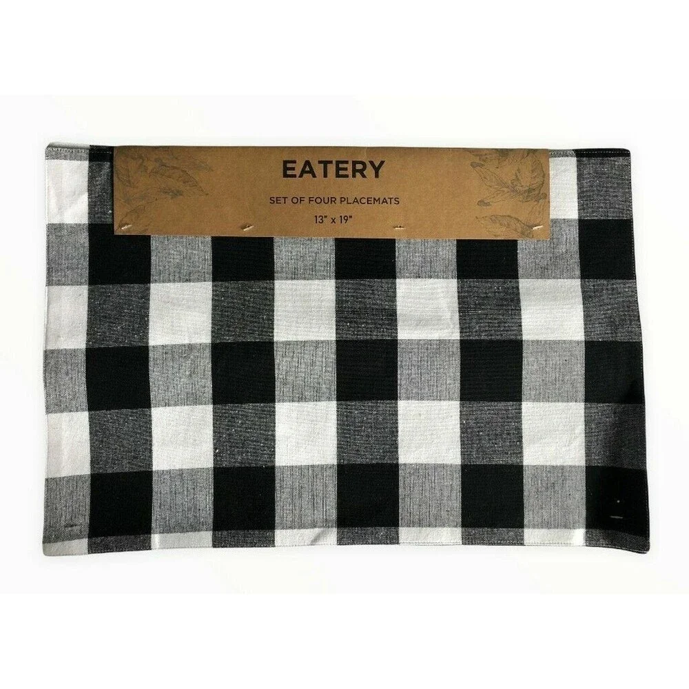 Buffalo Check Black White Placemats Set of 4 Reversible Rustic Cabin Camp 13x19